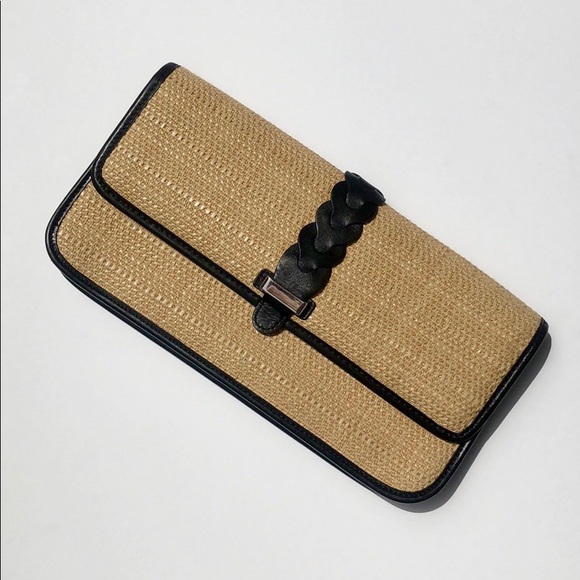 Cole Haan Handbags - Cole Haan Izzie black leather & straw clutch